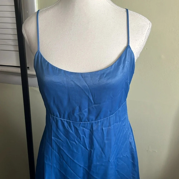 Anthropologie Royal Blue open back slip satin Mini Dress - Picture 7 of 16